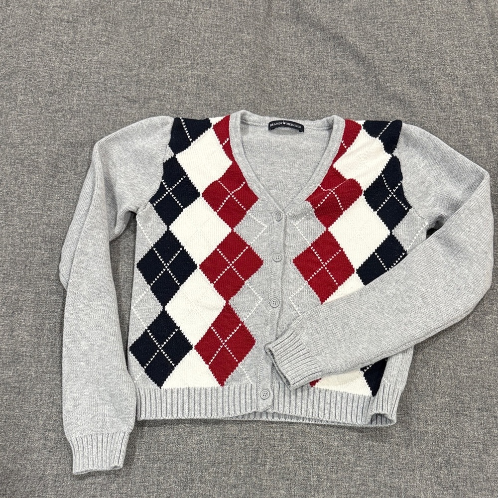 Brandy Melville Gray Argyle Cardigan